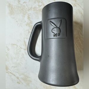 Vintage Playboy Bunny Beer Stein Embossed Logo Black Gray Glass Mug